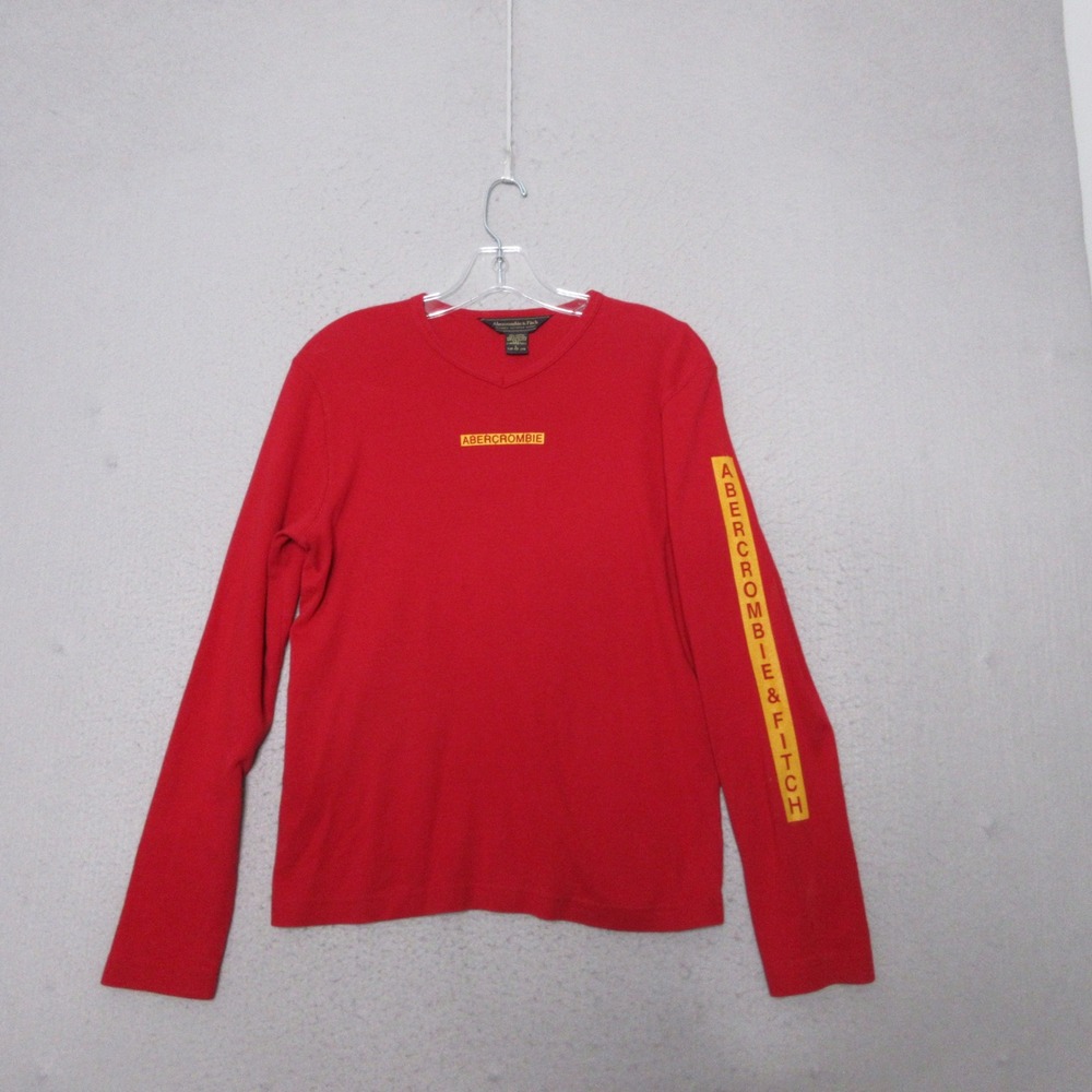 Vintage Abercrombie Men Shirt Large Red Yellow Logo Cotton‎ Y2K 90s Indie Rave